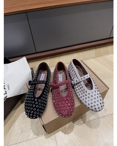 알라이아 스웨이드 스톤 발레리나 플랫 (+3color)