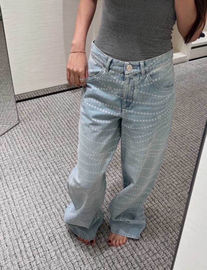 CHANEL 샤넬  cc진주 프린팅 데님 팬츠