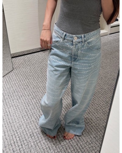 CHANEL 샤넬  cc진주 프린팅 데님 팬츠