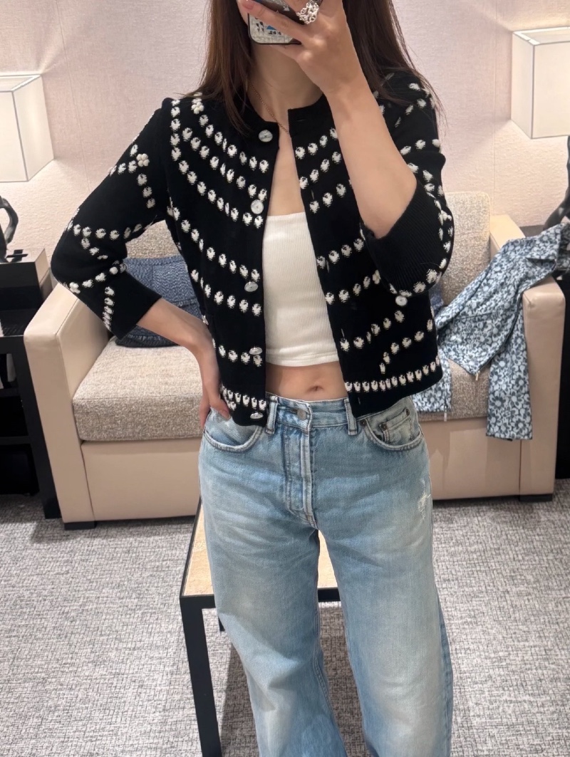 CHANEL 샤넬 cc진주 프린팅 캐시미어 가디건