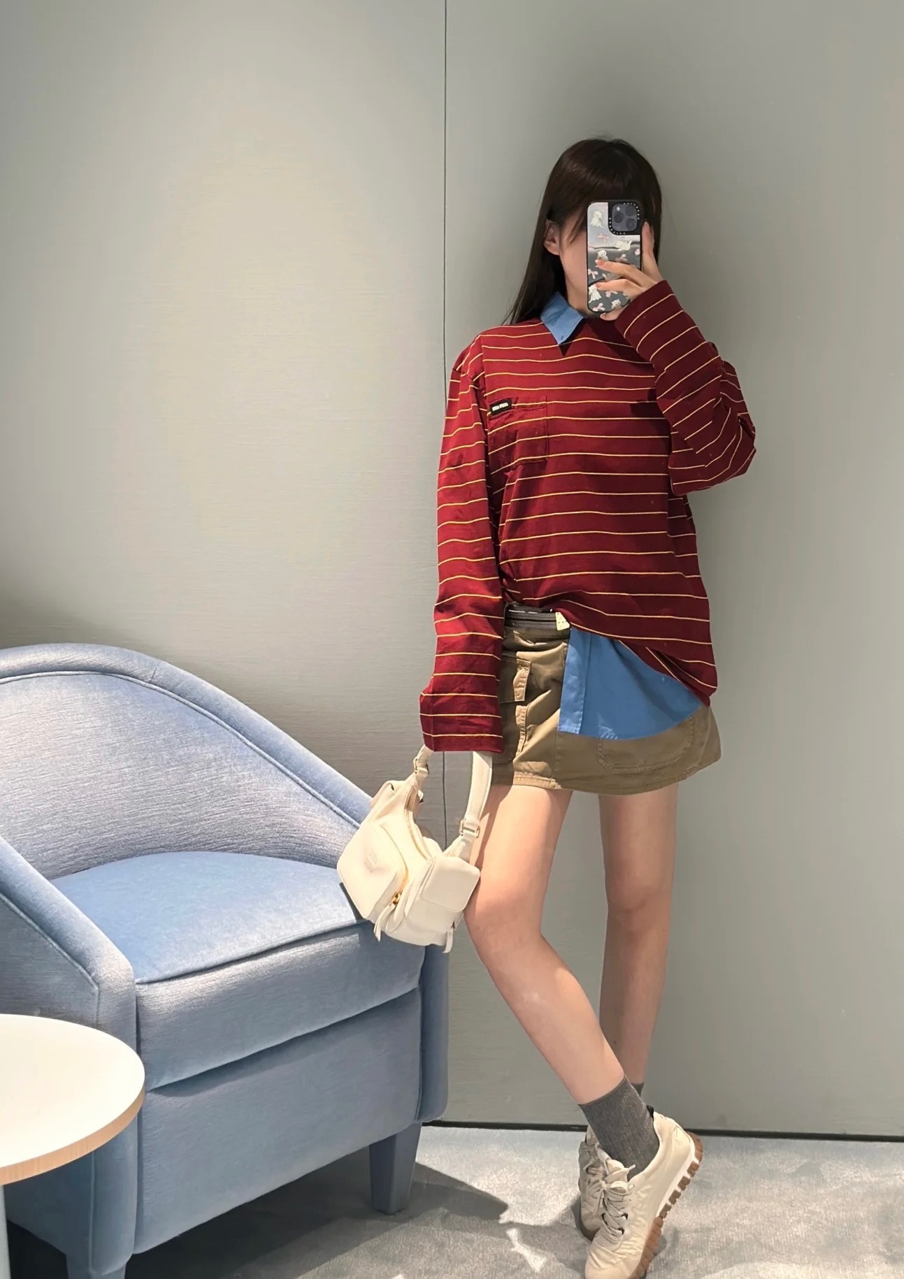 Miumiu 미우미우 스트라이프 오버 긴팔티