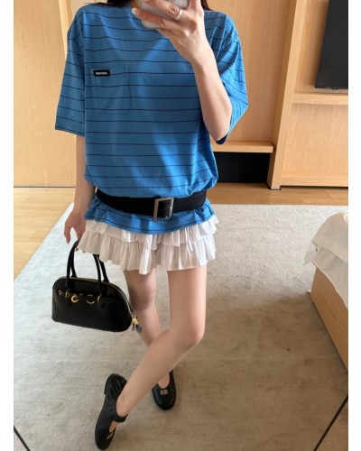 Miumiu 미우미우 스트라이프 오버 반팔티