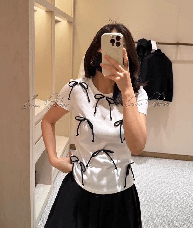 CHANEL 샤넬 cc로고 리본 반팔티