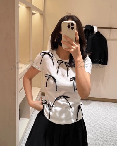 CHANEL 샤넬 cc로고 리본 반팔티