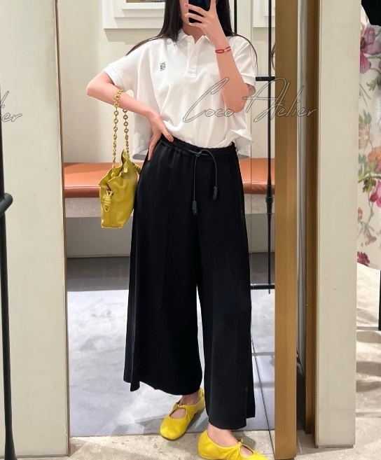 LOEWE 로에베 가죽 밴딩 9부 와이드 팬츠