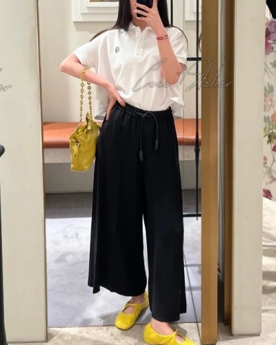 LOEWE 로에베 가죽 밴딩 9부 와이드 팬츠