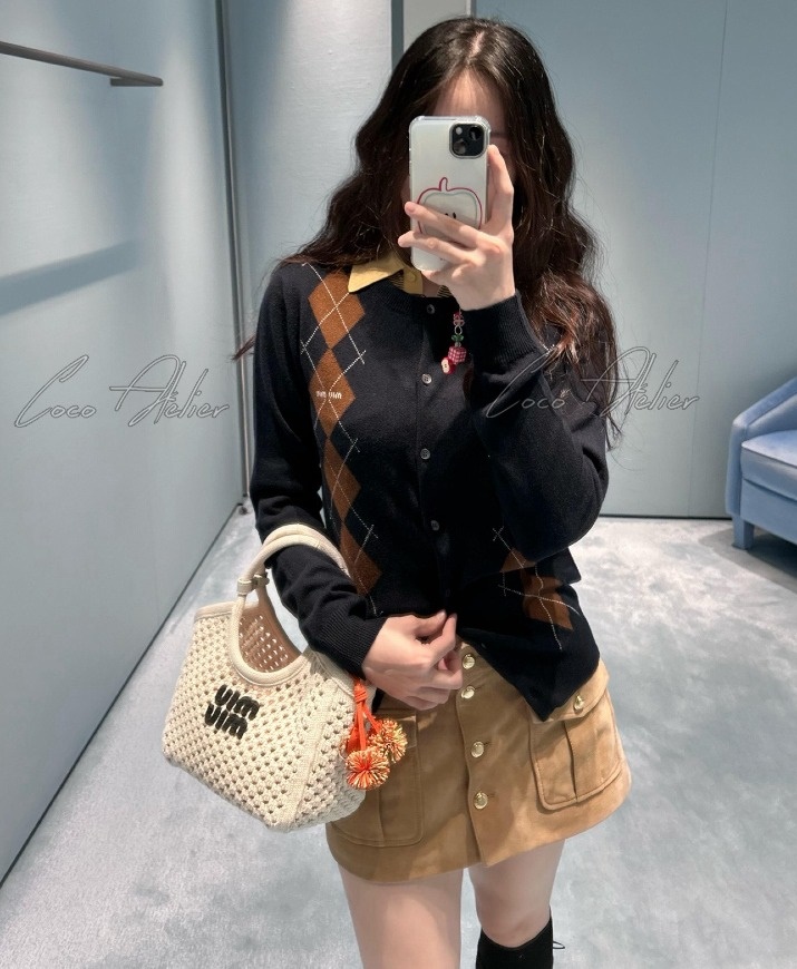 MIUMIU 미우미우 캐시미어 아가일 가디건