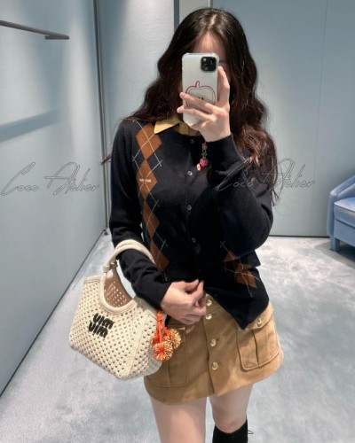 MIUMIU 미우미우 캐시미어 아가일 가디건