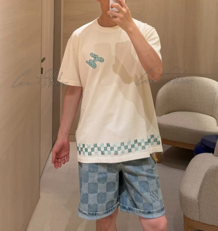 Louis Vuitton 루이 비통 헤비 핸드드 비즈 데미에(Damier) 자수 니트 티셔츠 (남녀공용)