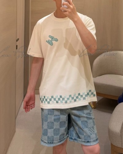 Louis Vuitton 루이 비통 헤비 핸드드 비즈 데미에(Damier) 자수 니트 티셔츠 (남녀공용)