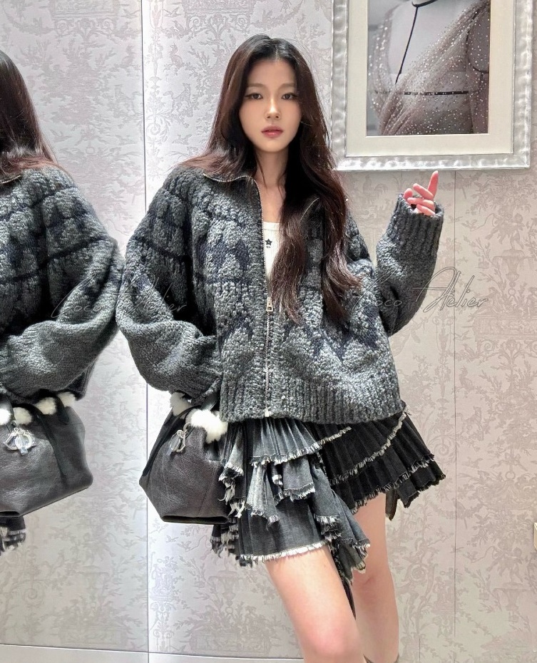  Cannage Knit Padded Zip-Up