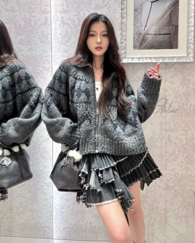  Cannage Knit Padded Zip-Up