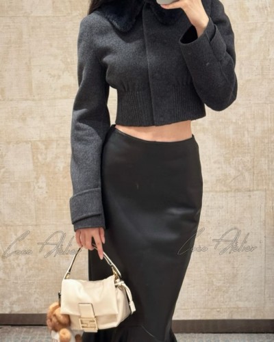 Mink fur trimming jacket