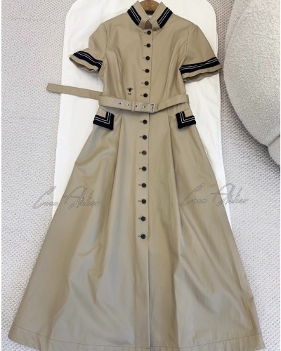cotton short-sleeve long dress