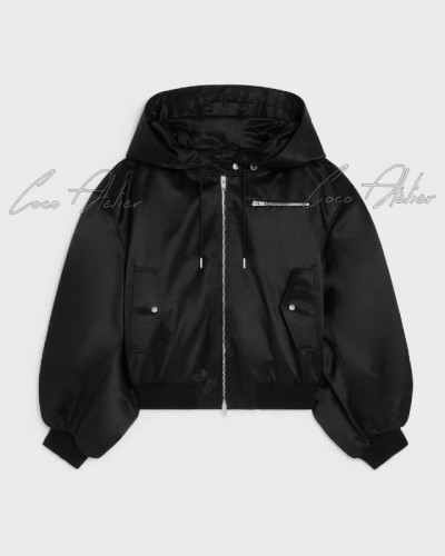 Black Polyester Hood Zip-Up