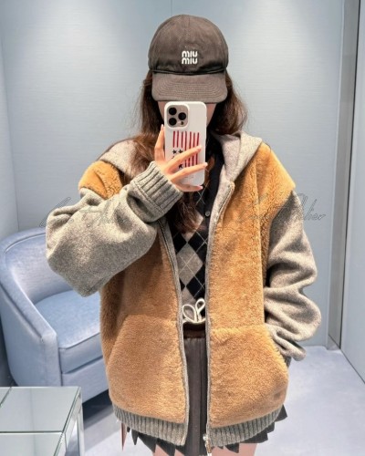 Shearing Hooded Knit Zip-Up