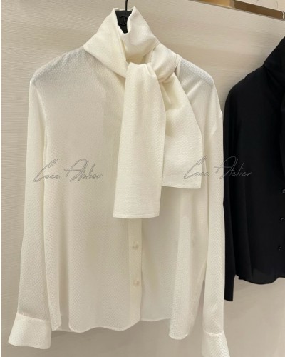 silk cc ribbon-tie blouse