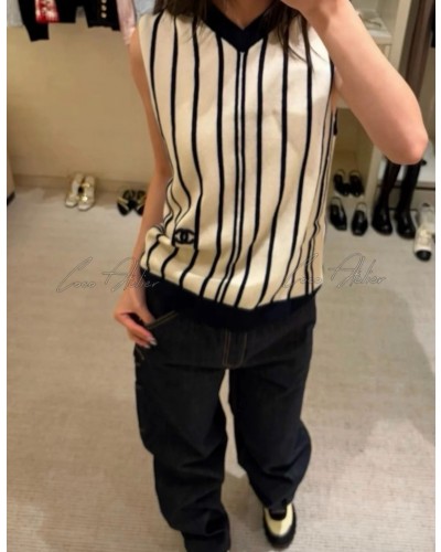 CC striped knit sleeveless