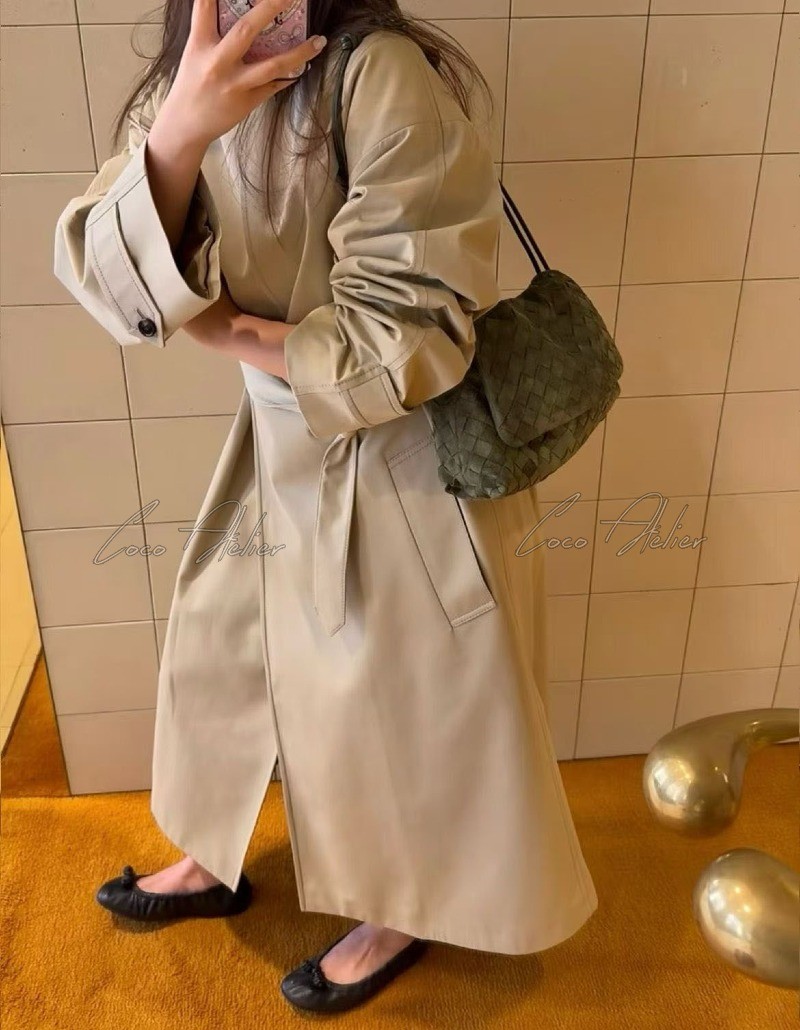BV collared leather trench coat