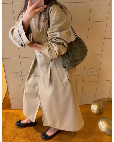 BV collared leather trench coat