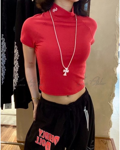 Chrome neck crop top(+3color)