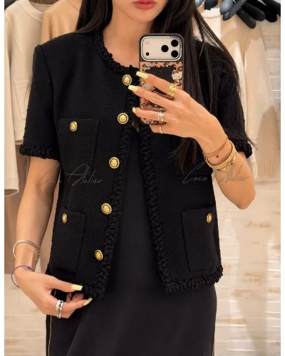 short-sleeve tweed jacket