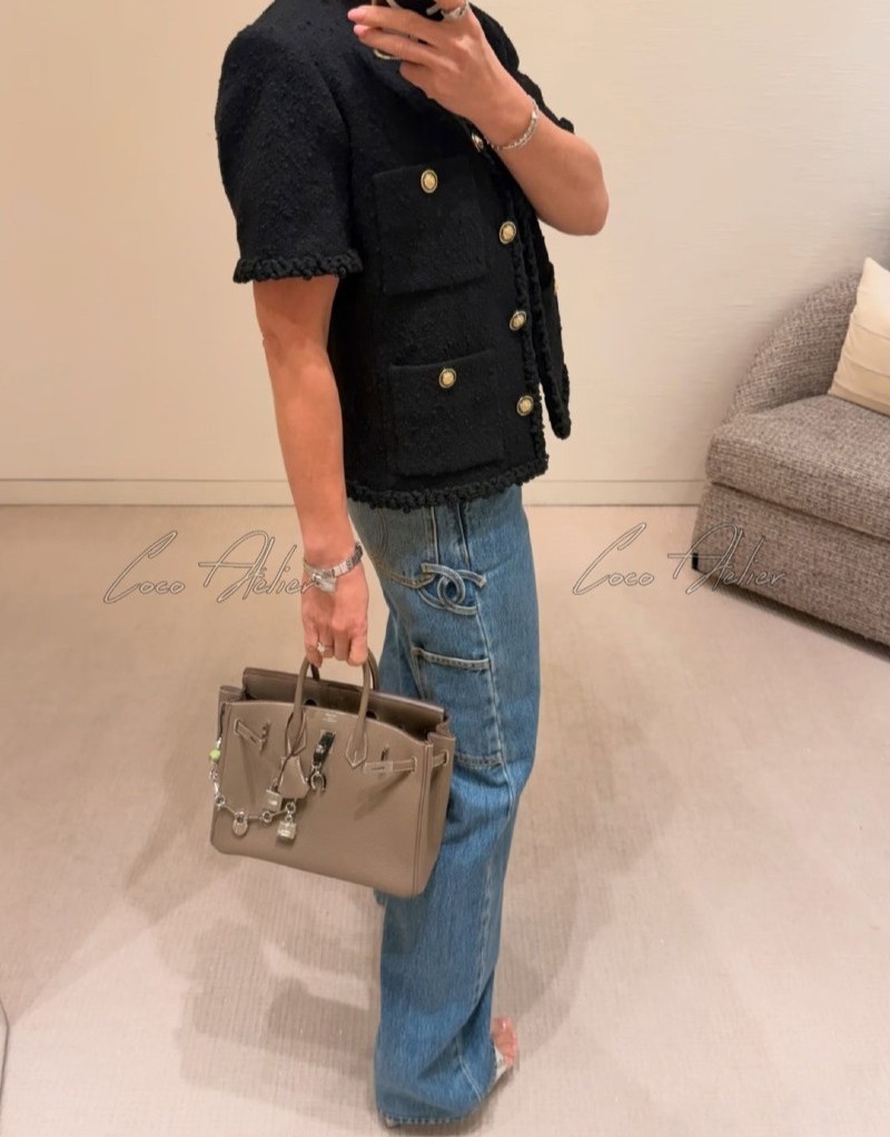 short-sleeve tweed jacket