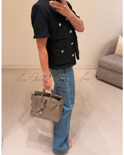 short-sleeve tweed jacket