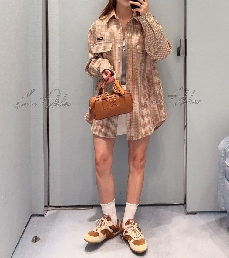 Miu checked long-sleeve shirt