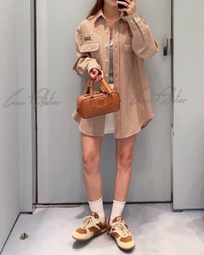 Miu checked long-sleeve shirt